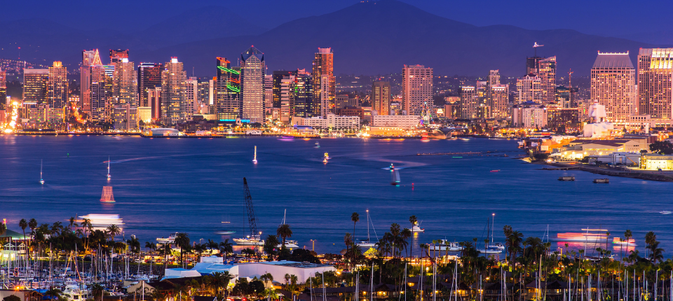 San Diego city skyline at night